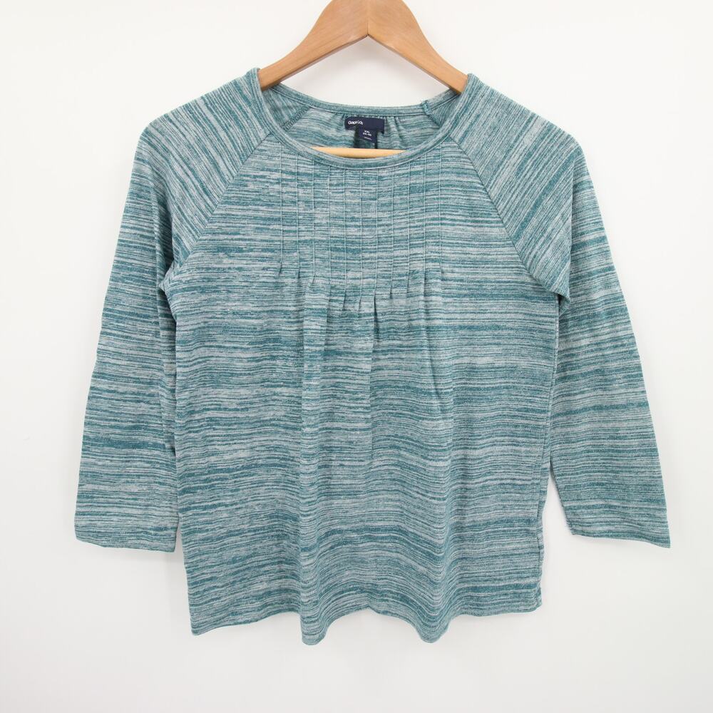 Gap Kids Girls Shirt Teal Green Long Sleeve Crewneck Knit Pleated XXL (14-16)
